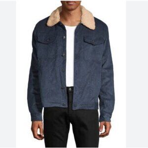 Saks Fifth Avenue Faux Shearling Collared Cotton Trucker Jacket Medium NWT